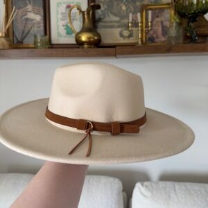 Gigi Pip Inspired Beige Wide Brim Fedora Hat One Size